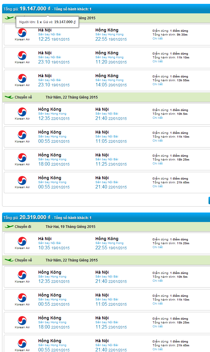 Vé Korean Air đi Hong Kong