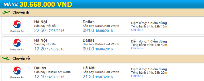 Giá vé máy bay đi Dallas từ Hà Nội 