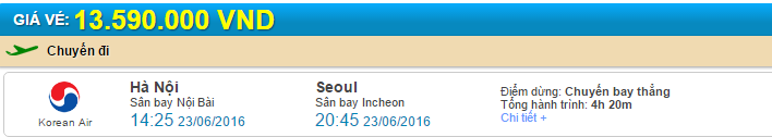 Giá vé máy bay đi Incheon từ Hà Nội
