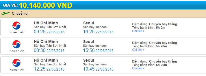 Giá vé máy bay Korean Air đi Seoul từ Hồ Chí Minh