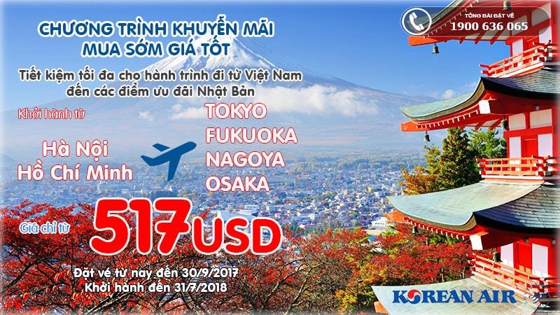 Korean Air mở bán vé rẻ chỉ từ 517 USD đi Nhật bản từ Việt nam