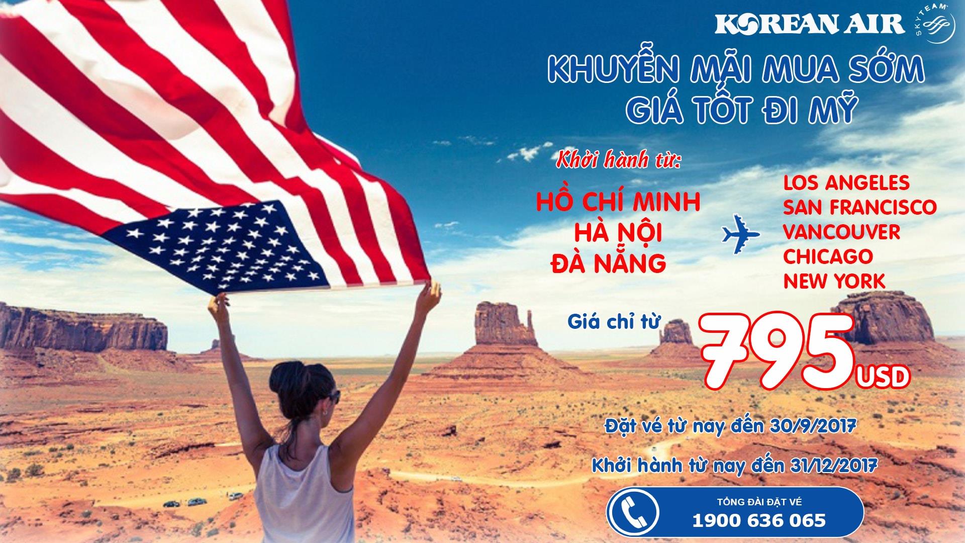 Đi Mỹ giá tốt khởi hành từ Việt nam vé khứ hồi chỉ từ 795 USD hạng phổ thông