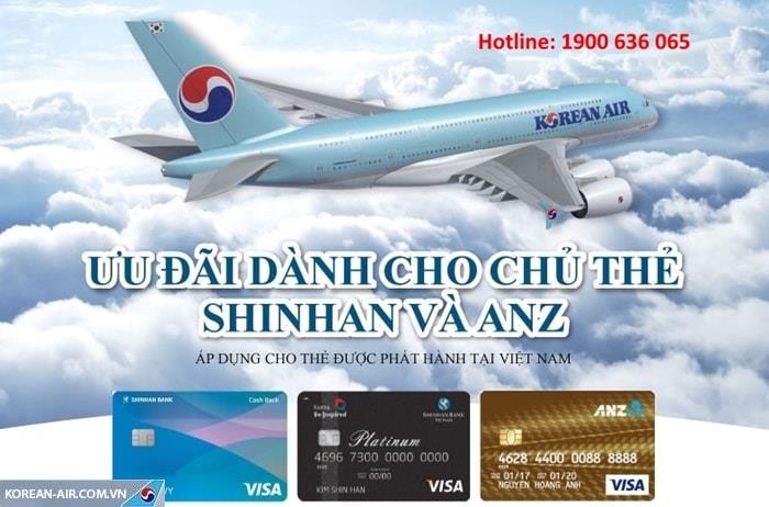 Korean Air ưu đãi giảm giá vé đến 10% khi thanh toán bằng thẻ Shinhan và ANZ